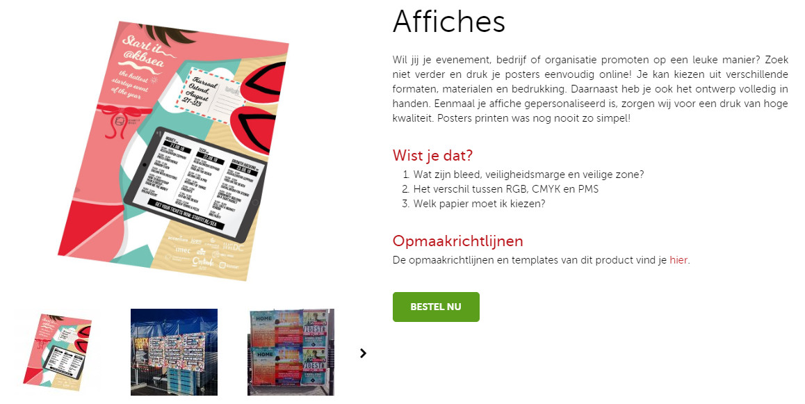 Product pagina affiches