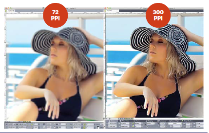 Het verschil in drukkwaliteit van een afbeelding met 72 en 300 PPI