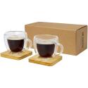 Seasons Manti 2-delige 100 ml dubbelwandige glazen kop met bamboe onderzetter