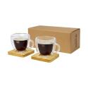 Seasons Manti 2-delige 100 ml dubbelwandige glazen kop met bamboe onderzetter