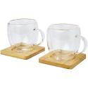 Seasons Manti 2 pièces 250 ml tasse en verre à double paroi avec sous-verre en bambou