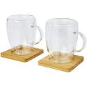 Seasons Manti 2-teiliger 350 ml doppelwandiger Glasbecher mit Bambusuntersetzer