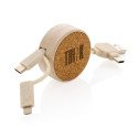 XD Collection cork and wheat 6-in-1 retractable cable