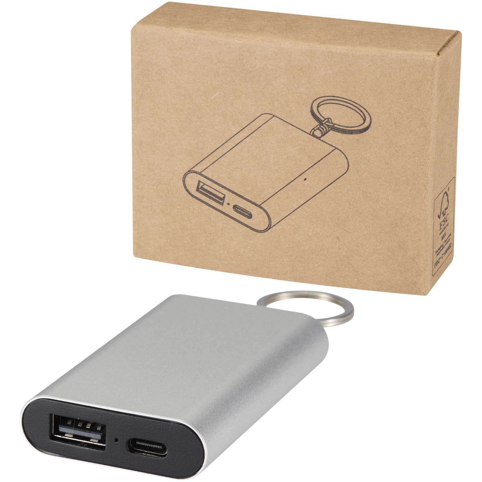 Bullet Arcturus powerbank van 2000 mAh van gerecycled aluminium met sleutelhanger