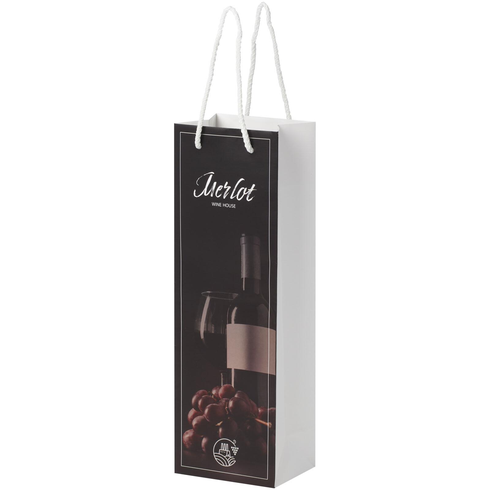 Bullet papieren wijntas 12x9x37 cm met plastic handgrepen - 170 g/m²