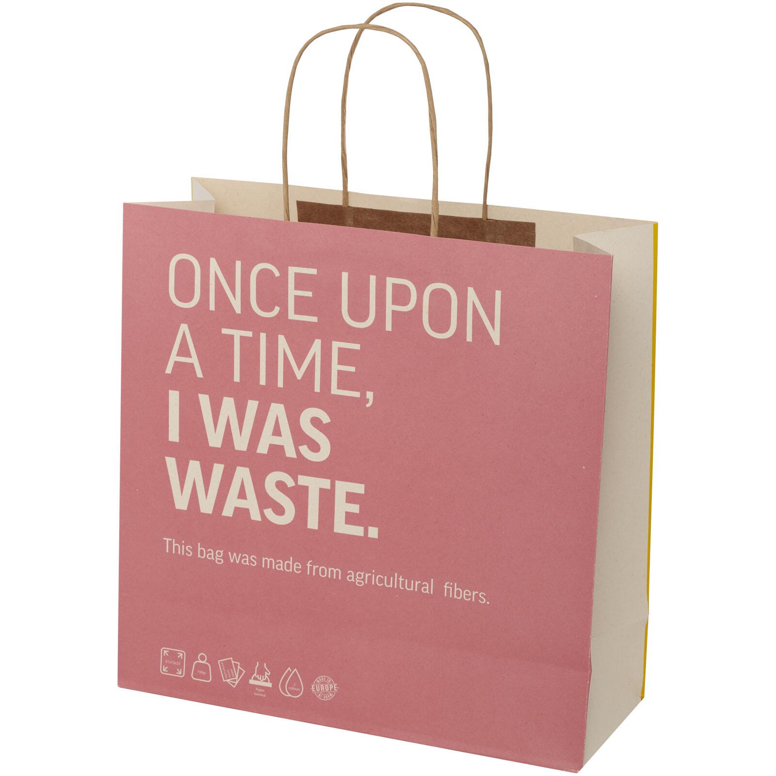 Bullet sac en papier de déchets agricoles 31x12x31 cm avec poignées torsadées - 150 g/m²