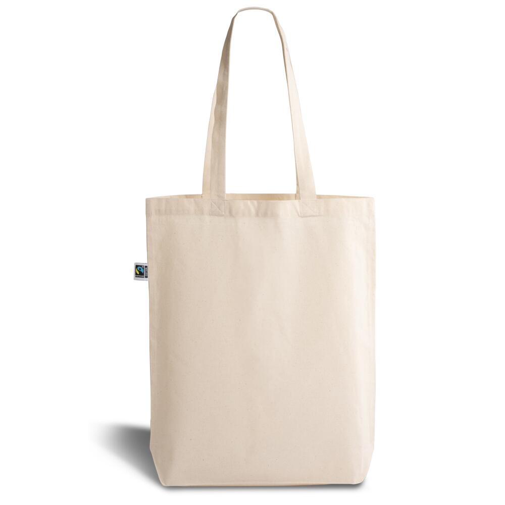 Premium 145g/m² Tote Bag aus Fairtrade-Baumwolle mit langen Griffen & Zwickel