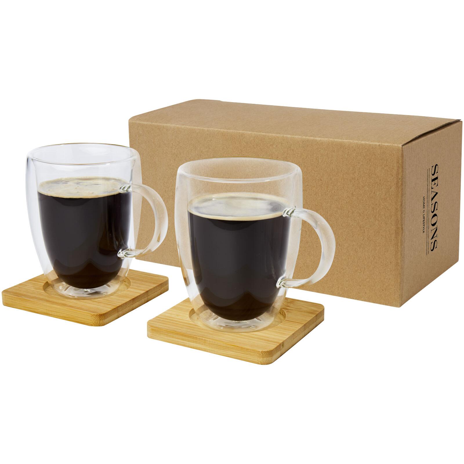 Seasons Manti 2 pièces 350 ml tasse en verre à double paroi avec sous-verre en bambou