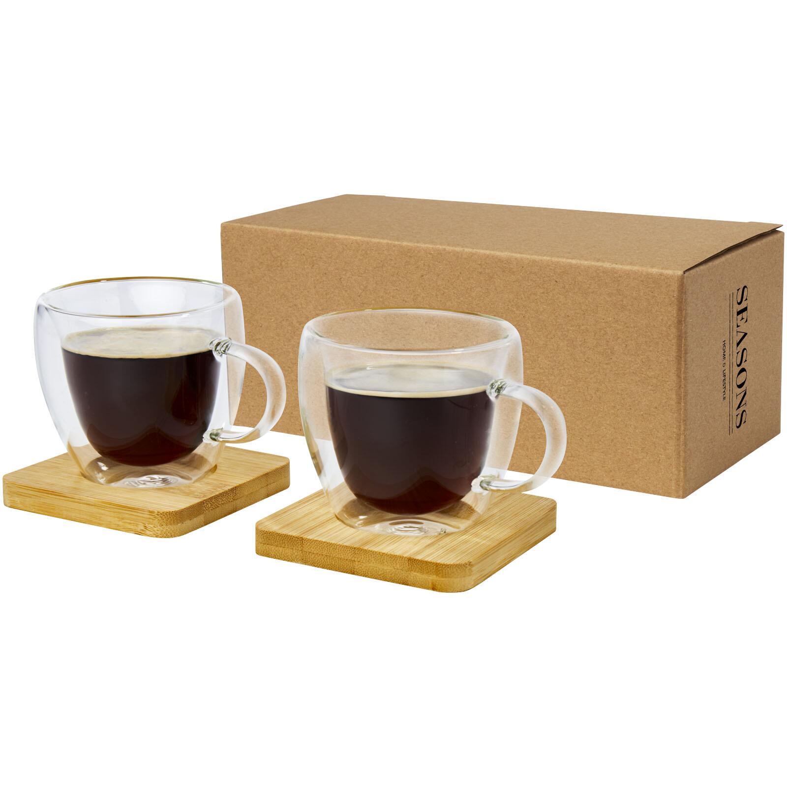 Seasons Manti 2-teiliger 100 ml doppelwandiger Glasbecher mit Bambusuntersetzer
