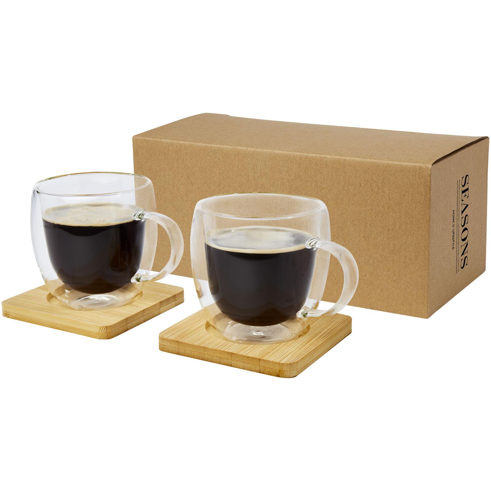 Seasons Manti 2-teiliger 250 ml doppelwandiger Glasbecher mit Bambusuntersetzer