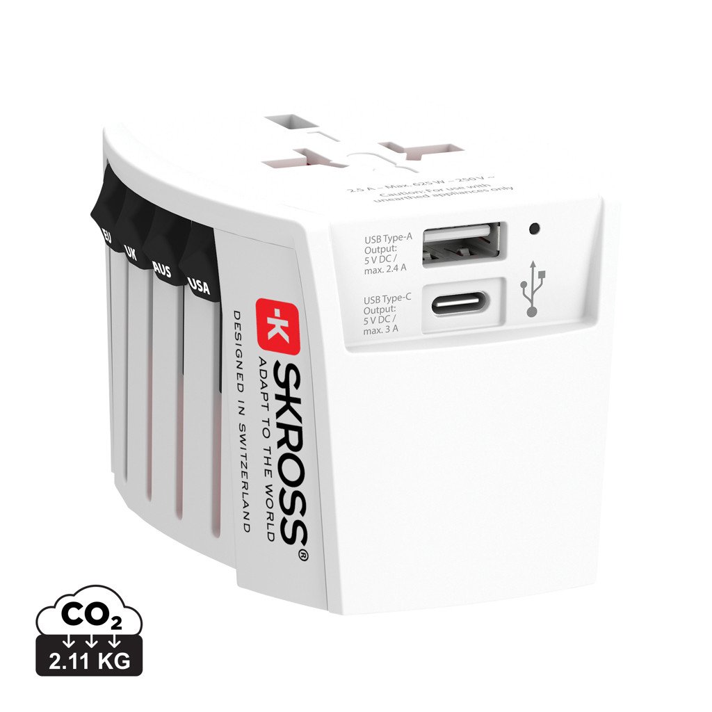 Skross adaptateur de voyage universel MUV 2-Pôles avec USB-A & C