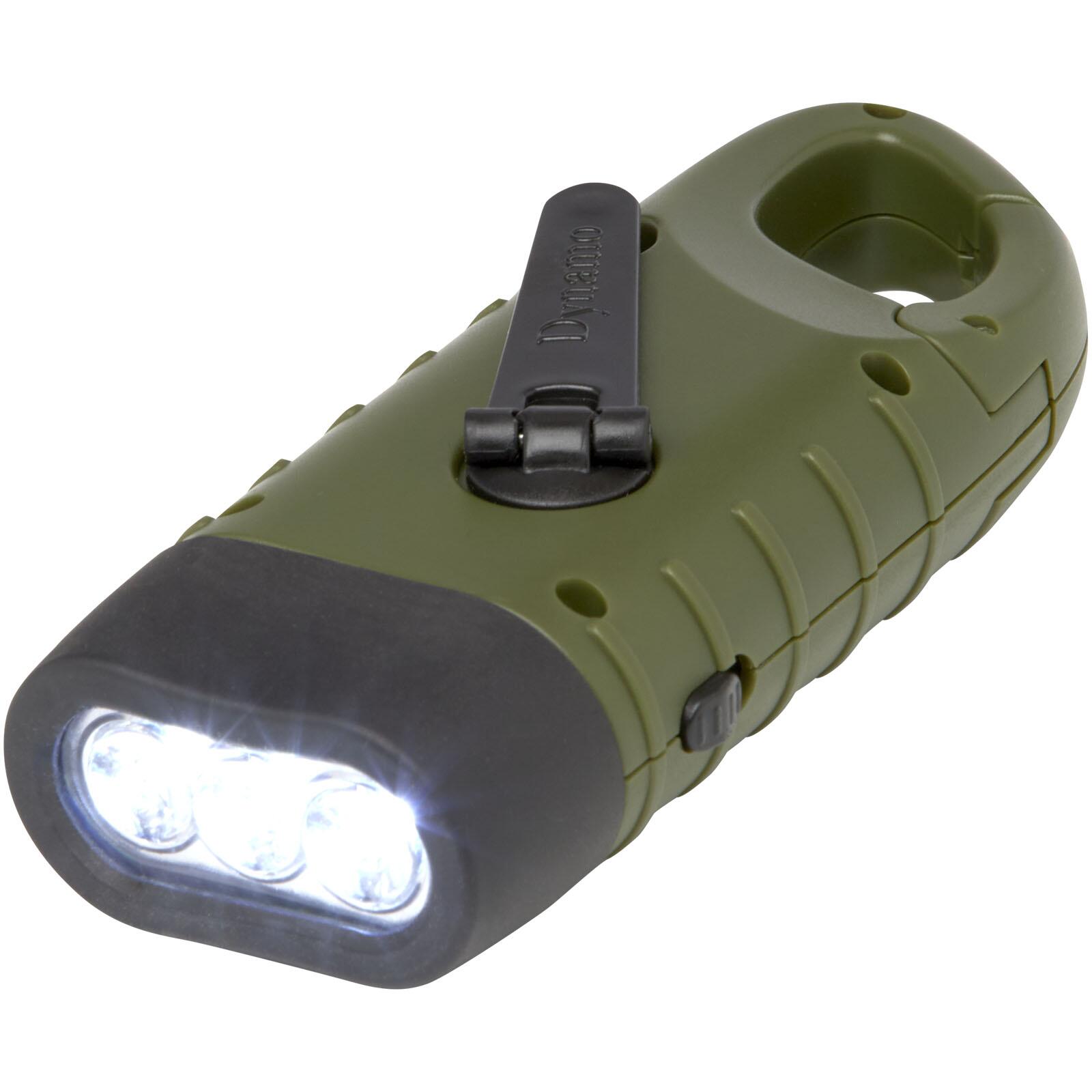 STAC Helios zaklamp met zonnedynamo van gerecycled plastic met karabijnhaak
