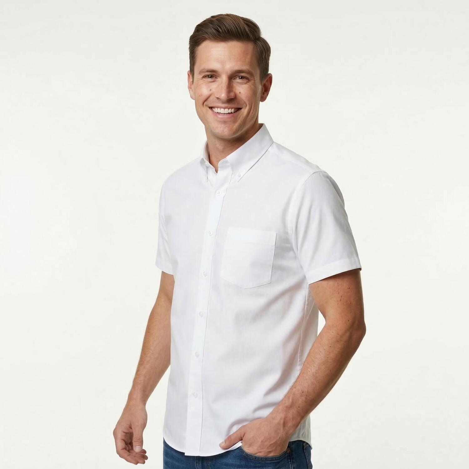 TH Clothes London Oxford-Hemd für Herren, kurzärmelig