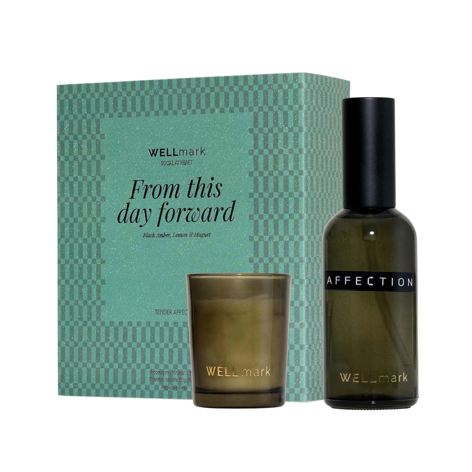 WELLmark Coffret cadeau vaporisateur d'ambiance de 100 ml et bougie Tender Affection de 70 ml