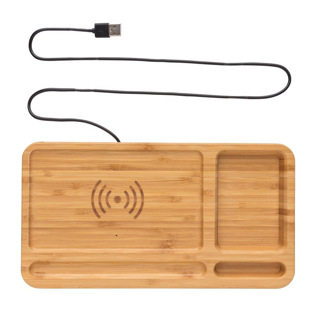 XD Collection Bamboo desk organizer 5W wireless charger PrintSimple