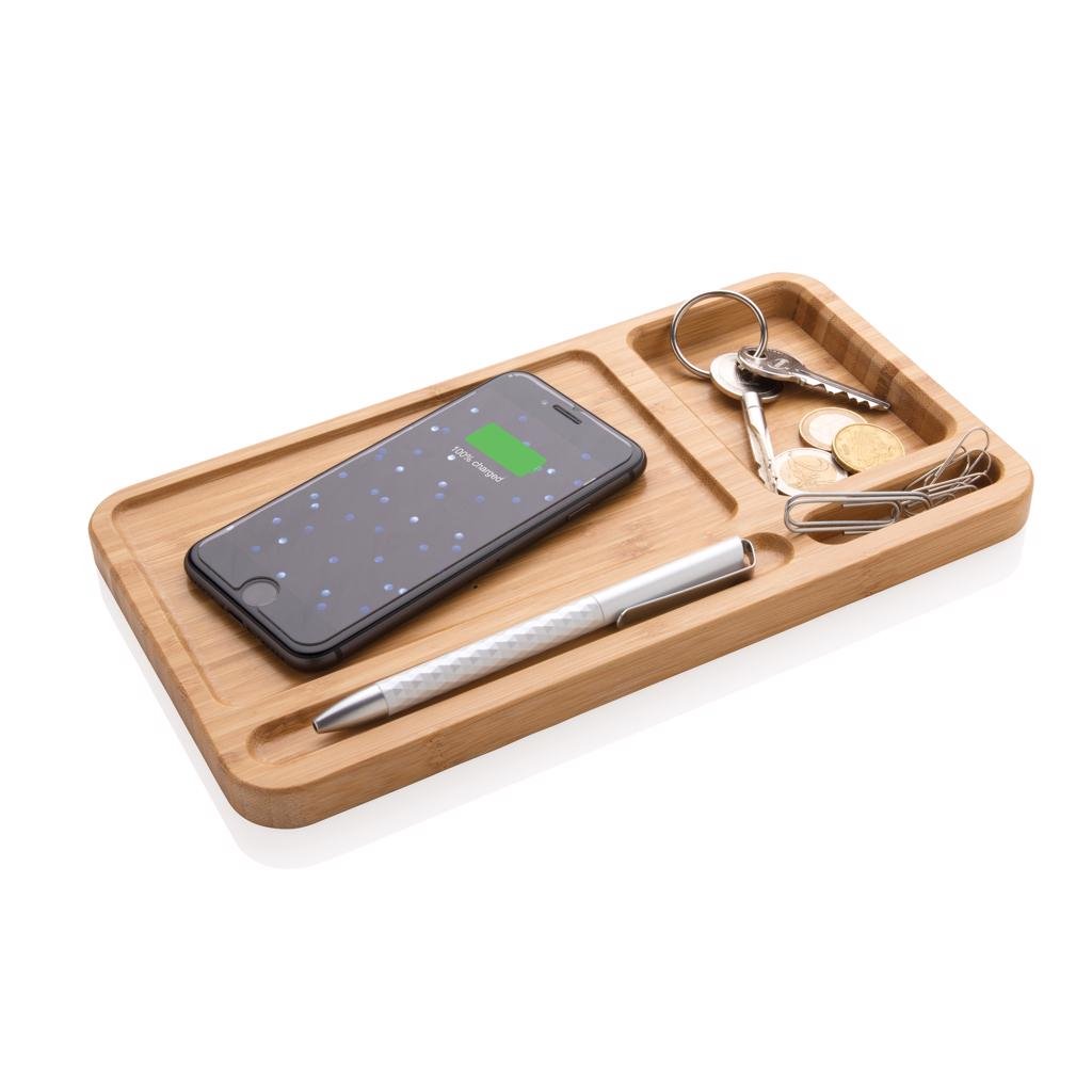 XD Collection Bamboo desk organizer 5W wireless charger PrintSimple