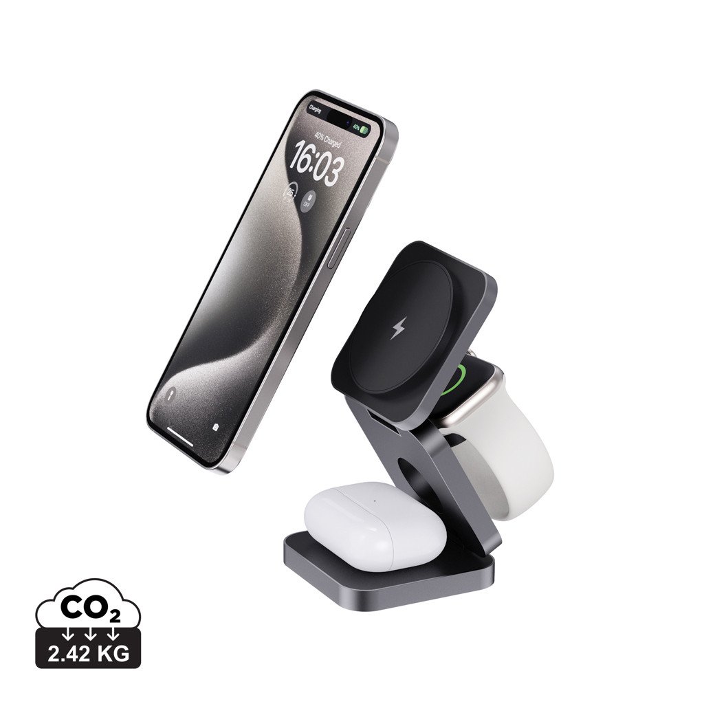 XD Xclusive Terra faltbares 3-in-1 15W Charger aus RCS recyceltem Aluminium