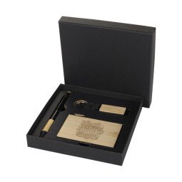 Bullet Minka coffret cadeau avec stylo à bille en aluminium recyclé, porte-clés et porte-cartes RFID