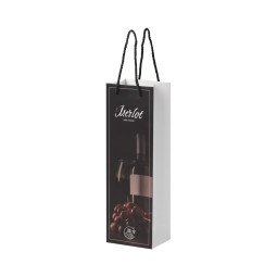 Bullet paper wine bottle bag 12x9x37 cm with plastic handles - 170 g/m²