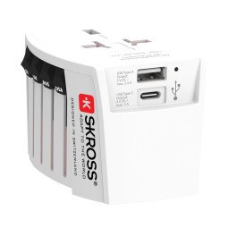 Skross adaptateur de voyage universel MUV 2-Pôles avec USB-A & C