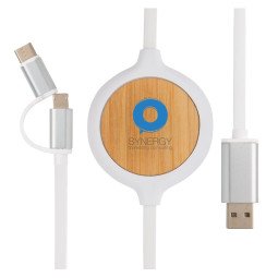 XD Collection 3-in-1 cable with 5W bamboo wireless charger