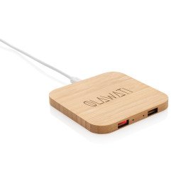 XD Collection Bamboo 5W wireless charger with USB ports