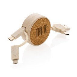 XD Collection cork and wheat 6-in-1 retractable cable